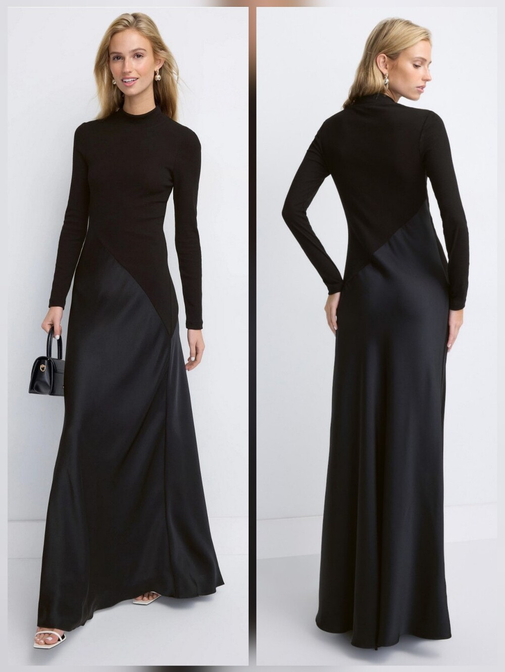 Rosetta Getty Bias Turtleneck Combo Gown Mock Neck Long Sleeves